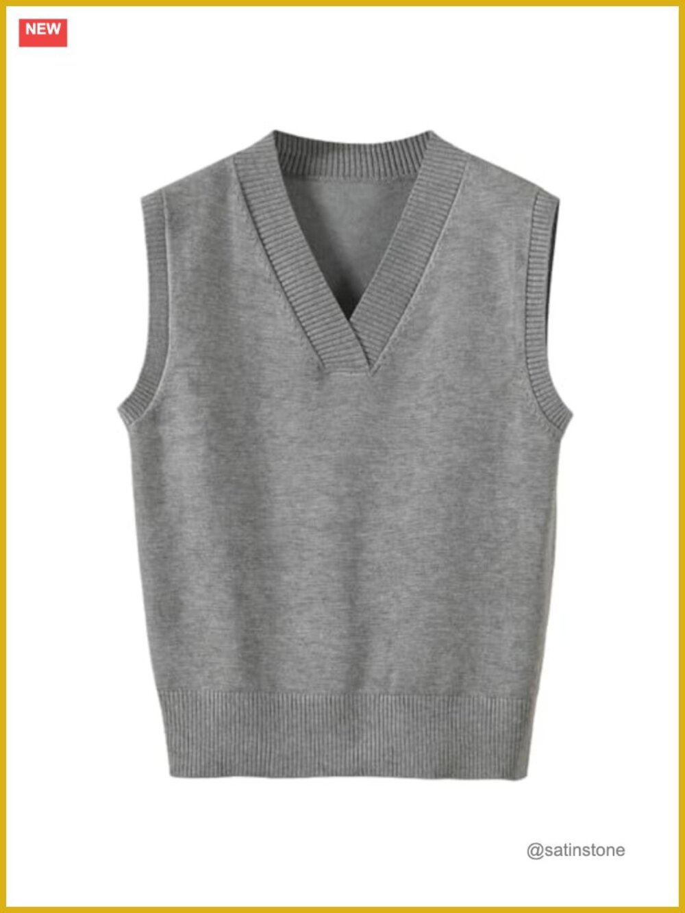 V Neck Sleeveless Ribbed Knit Sweater Vest Loose Fit Tank Top